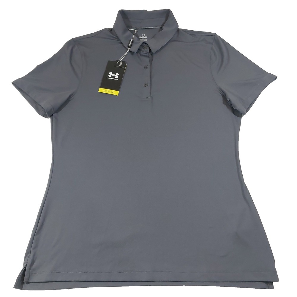 Under Armour Polo Shirt Womens Medium Golf UPF 50+ Anti Odor Performance Pink